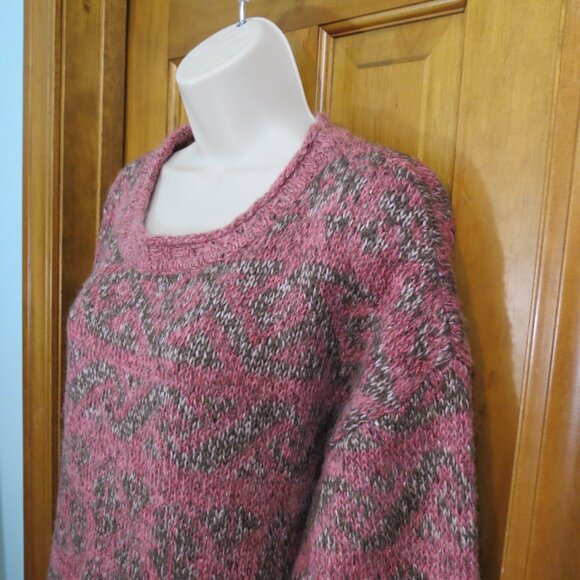 Sundance Mohair Blend Crewneck Sweater Pink/Brown Metallic Thread XL - Picture 3 of 9